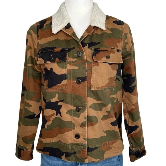 Madewell Northward Cropped Army Jacket in Cottontail Camo Sherpa Ed Brown XXS - Picture 17 of 17